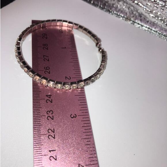 Silver-Tone Double Rhinestone Stretch Open Bracelet! - Picture 7 of 7